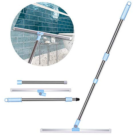 Wiseten Wasserschieber Bodenabzieher - Abzieher Boden Dusche mit Extra Langlebiger 50cm Gummilippe, Teleskopstiel 130cm Wasserabzieher Fensterabzieher für Holz, Glas, Beton, Fliesen Dusche