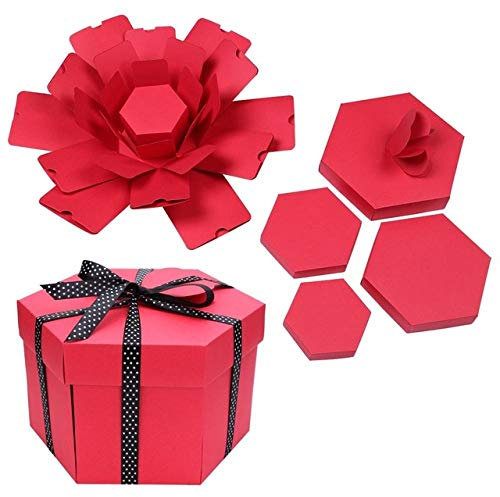 Kreative Explosionsbox Sechseckiges DIY Fotoalbum Scrapbooking Bomb Box Geschenk, rot, China
