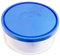 Fiambrera de vidrio redonda 22 cm con tapa azul de plástico. Recipiente de cristal para alimentos apto para lavavajillas, microondas y congelador