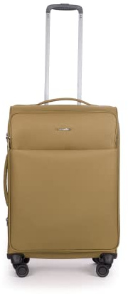 Stratic Light + Koffer Weichschale Reisekoffer Trolley Rollkoffer mittelgroß, TSA Kofferschloss, 4 Rollen, Erweiterbar, Größe M, Khaki
