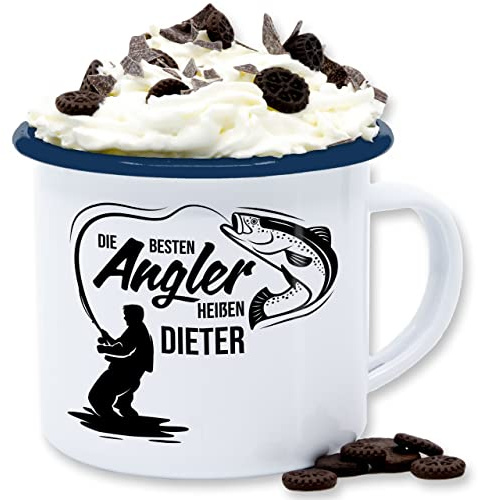 Emaille Tasse Blechtasse - Die besten Angler heißen Name I Geschenk Angler I Vatertagsgeschenk Angeln I Angelzubehör personalisiert I Angelgeschenkideen I Angel Geschenk für Männer I Fischer - 300