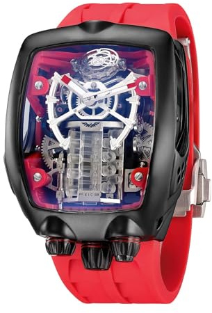 FEICE Watches for Men Automatic Skeleton Watch Waterproof Sapphire Crystal Japanese Movement Supercar Wristwatch Anti Shock Business Tourbillon FM666, Red, Tourbillon Skeleton Automatic Watches