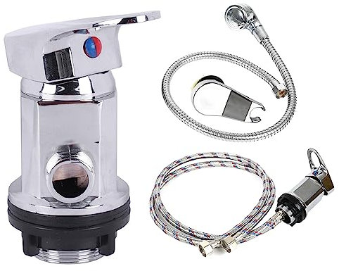 Miscelatore doccia uscita 1/2 pollici con tubi di ingresso e tubi di scarico da 80 cm + set irrigatore per camper Motorhome Campervan