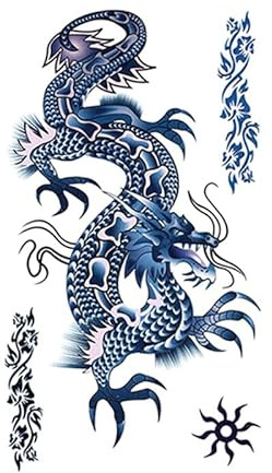 5 pcs Tatouage Ephemere Dragon Bleu Totem Tatouage Temporaire Étanche Hommes Et Femmes Grande Image Tatouage Anti-Sueur Tatouage Temporaire