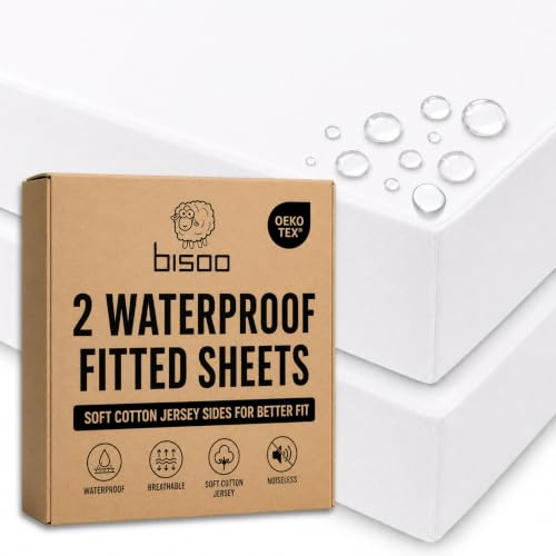 Bisoo Sabana Magica 50x83 2 Blancas. Bajera Impermeable para Minicuna | 2 en 1, Ahorra el Protector de Colchon, Impermeable, Transpirable, Suave Algodon Jersey Oeko-Tex