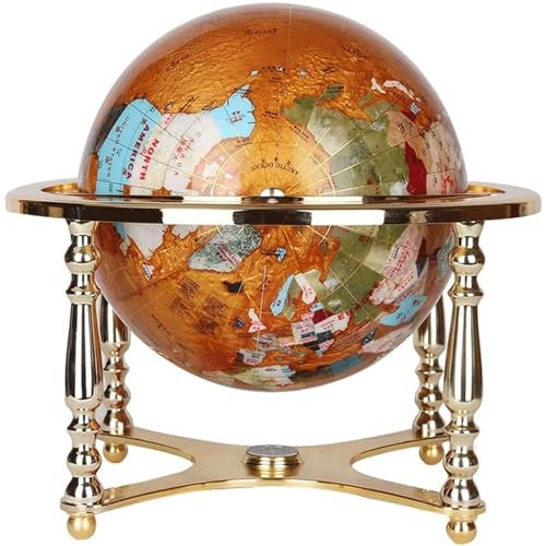 Um 720° drehbarer Globus, Weltkugel mit vier goldenen Ständern und Kompass, Erdkugel für Bildung, Heimbüro, Schreibtischdekoration