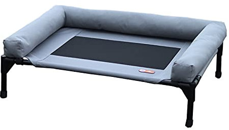 Hundebett für drinnen und draußen, erhöhtes Lounge-Sofa aus Stahl für große, mittelgroße und kleine Haustiere – leicht und tragbar, schnelle und einfache Montage (Farbe: Grau, Größe: S (56 x 43 x 18