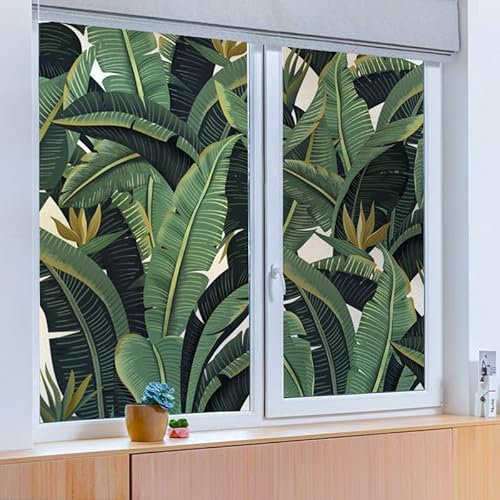 Fensterfolie Tropische Palmen Milchglasfolie Fensterfolie Milchglas Selbstklebend Fensterfolie Sichtschutz Blickdicht Fenster Sichtschutzfolie Folie für Fenster Fensterfolie Bad 90x200cm/2 Pcs