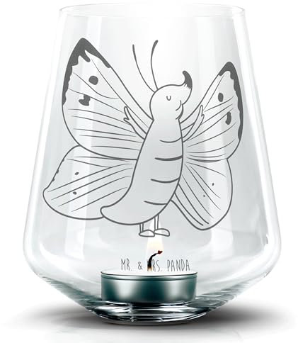 Mr. & Mrs. Panda Gravur Windlicht Schmetterling Zitronenfalter - Geschenk, Teelichtglas, Teelichter, Außenseiter, Selbstliebe, besonders, Teelicht