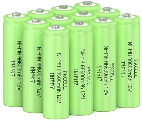 PKCELL AA Rechargeable Battery NiMH 1.2 V 600 mAh for Solar Lights Toys Pack of 12