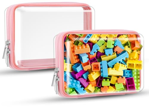 DEXLALA Lot de 2 étuis rigides transparents à fermeture éclair - Sacs de voyage en plastique PC rigide - Bacs de rangement de voyage portables - Sacs de maquillage durables pour le rangement de jouets