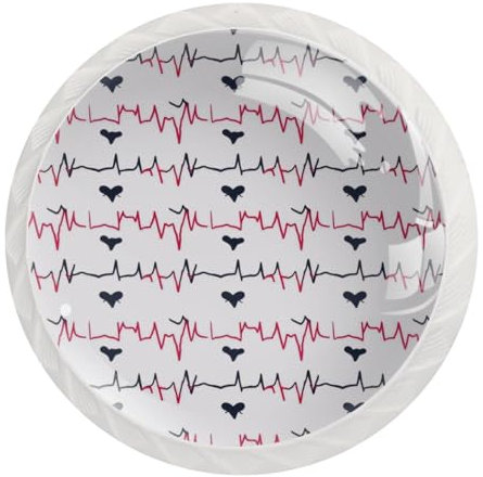 JAVENPROEQT Set di 12 pomelli rotondi per cassettiera con elettrocardiogramma, battito cardiaco, senza cuciture, con viti, decorazione per casa, ufficio, cameretta
