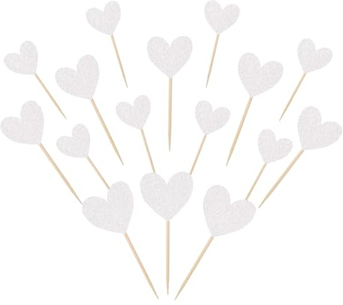 30 Stück Liebe Herz Cupcake Toppers Glitzer Gemischte Größe Verlobung Tortendeko Hochzeit Kuchen Deko für Jahrestag Braut Party Geburtstag Valentinstag Party Kuchen Dekorationen Silber