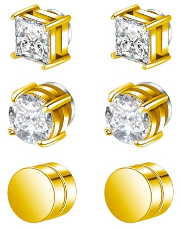 Besyvvin 6pcs Falso Pendiente Studs no Piercing Pendientes magnéticos Stud Oro para Hombres Mujeres No Piercing Joyería