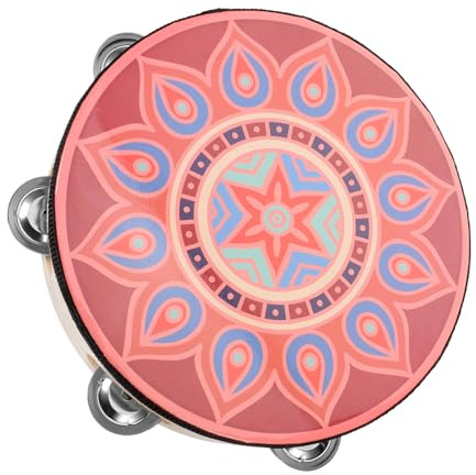 Pandereta de Mano 8 Pulgadas de Madera para Danza y Música | Aro Redondo, Ligero Agarre Cómodo, Diseño Único, Acero Inoxidable, para Aficionados a Música y Baile