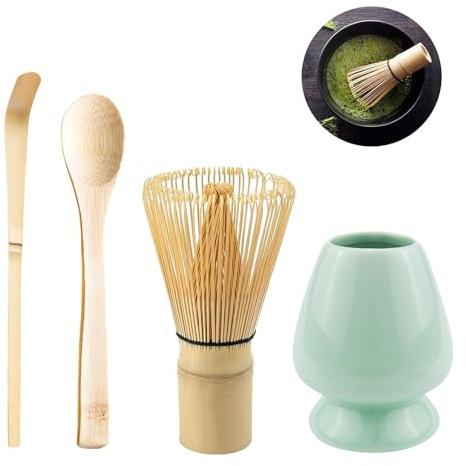 Matcha Besen 4-Teiliges Set, Matcha Besen, Löffel, Matcha Besen Halter, Matcha Pinsel, Japanisches Zubehör für die Matcha-Zeremonie, Perfekte Set für die Zubereitung