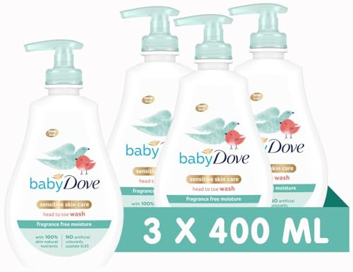 Baby Dove Fragrance-Free Head to Toe Wash - Gentle & Soothing Hair and Body Wash for Babies, Nourishing & Moisturising for Sensitive Skin, Tear-Free Formula, Ideal for Newborns - 400ml, Pack of 3