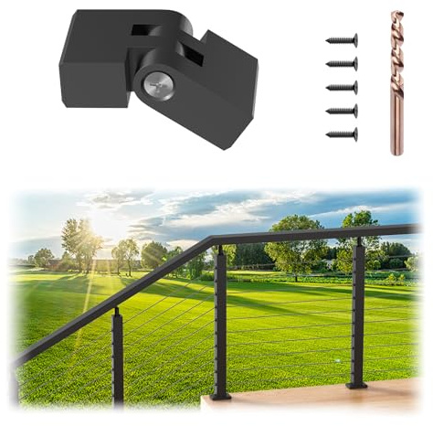 PLANTOP Flat Handrail Vertical Pivot Connectors, 1 Pack 180° Adjustable Hand Rail Fitting with Screws, POM Black Invisible Handrail Accessories for Stair Railing System, MY02-S