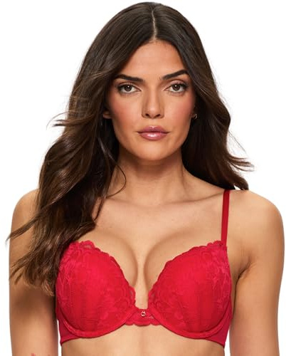 Ann Summers Sexy Lace Padded Boost Bra for Women A-DD Cup Red