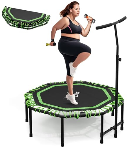 HOMELUX Fitness Trampolin Klappbares Ø114cm Mini Trampoline Indoor Rückprall Gartentrampolin bis 100kg, mit Höhenverstellbaren Griffen, Stabiler und leiser, für Erwachsene Kinder Persönliche Training