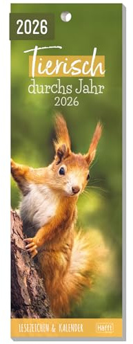 Häfft® Lesezeichenkalender 2026 mit 12 Lesezeichen inkl. Monatskalender, stimmungsvollen Bildern & Sprüchen Tierisch durchs Jahr - nachhaltig & klimafreundlich