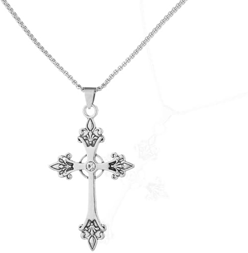 CATOR Collar de mujer con cruz de plata de acero inoxidable con diamante, collar de plata con cruz para regalos de bisutería de mujer