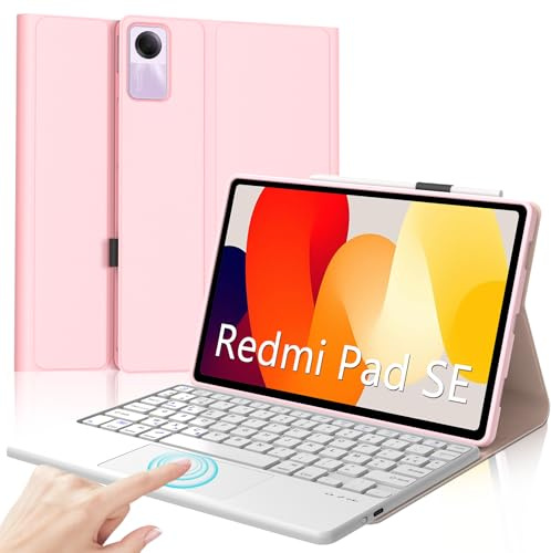 IVEOPPE Clavier Xiaomi Redmi Pad SE 11, Clavier avec pavé Tactile, Clavier Touchpad AZERTY sans Fil Bluetooth Amovible pour Redmi Pad SE 11 Pouces 2023, Rose
