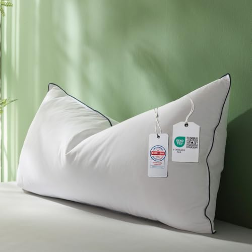 DOWNFOCUS Cuscino di alta qualità, 40 x 80,100% piumino e piume naturali, ottimizzato ergonomicamente a 3 camere, cuscino medio rigido, testato da specialista, certificato Oeko-Tex Zert 40 x 80 cm