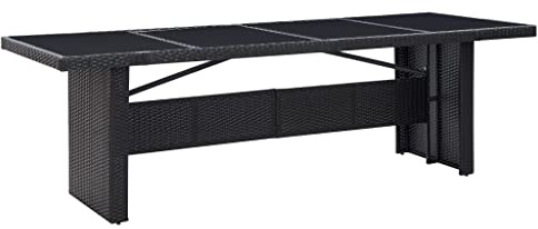 ChicAbode Gartentisch Schwarz 240x90x74cm Terrassentisch Esstisch Gartenmöbel Balkontisch Terrassengarten Poly-Rattan und Glas
