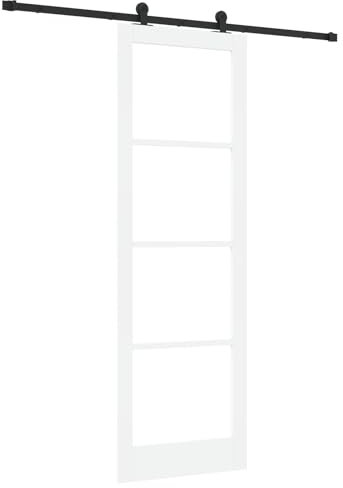 vidaXL Puerta Deslizante Orkdal Blanca de Madera Maciza y Vidrio 78 X 232 cm con Juego de Hardware para Riel Uso Interior Moderno para Diseño Interior en Casa, División de Habitaciones, Dormitorio, S