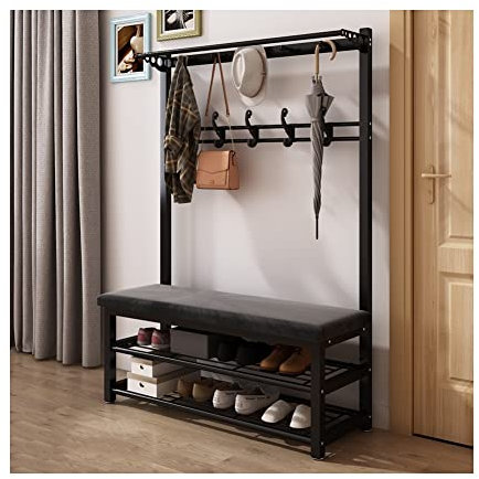 Industrielle Garderobe mit Schuhbank, Eingangsbereichsaufbewahrung mit Kleiderstange und Aufhängehaken, stilvolle und funktionale Eingangsmöbel für die Heimorganisation
