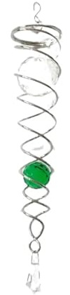 WREWING 9-Inch Glass Crystal Wind Chime with Spiral Gazing Ball, Metal Accents & Double Beads - Green or Transparent Hanging Décor