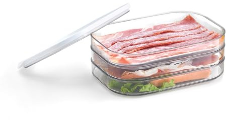 GRIFEMA Tupper Embutido Nevera, Organizador Nevera Transparente 3 Pisos con Tapas, sin BPA, Tupper Fiambre y Embutidos para Preporcionar y Almacenar Cárnicos, 550 ml x3, hasta -20 °C