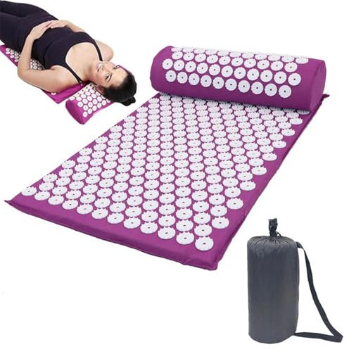 Tapis d'Acupression, Coussin d'Acupression, Tapis d'Acupuncture avec Oreiller pour Relaxation Musculaire, Favorise la Circulation (Rouge Rose)