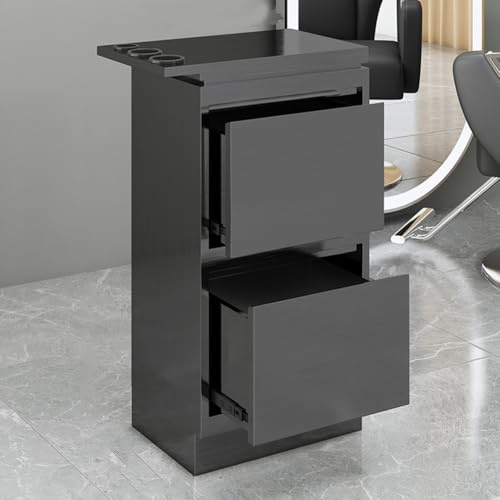 PP-Vic Stainless Steel Beauty Salon Storage Cart, Metal Hairdressing Station Cabinet with 2 Layer Drawers, 3 Tool Holders, Barber Beauty Cosmetic Storage Cart Cabinet Organizer,Black