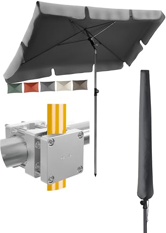 4smile Sonnenschirm Balkon mit Halterung 200 × 125cm, 3-in-1 SET, Anthrazit | Balkonschirm rechteckig mit UV50+-Schutz, inkl. Schirmhalter + Schirmhülle – passend für Balkon und Terrasse
