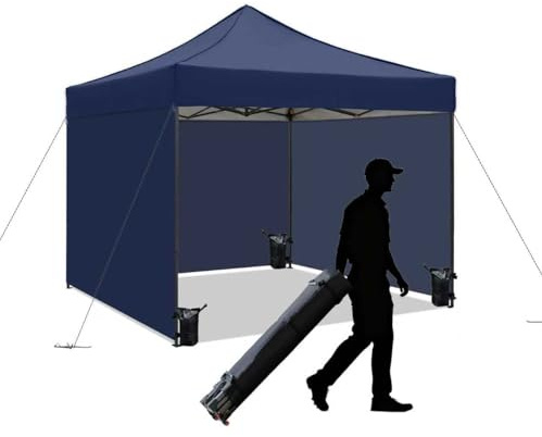 10x10 Pop up Canopy Tent with Sidewalls,Heavy Duty Waterproof Sun Shade Canopy Easy up Canopy with Wheel Bag Commercial Gazebo Tent for Outdoors Parties Vendors Camping Beach (Navy Blue)