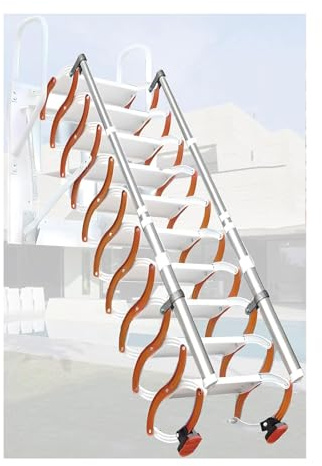 PUZYI Scala Retrattile Scala telescopica elettrica in Lega di Alluminio forgiato, Scala for soffitta Senza corrimano, Scala Pieghevole da Parete for Uso Domestico Scala per soffitta(Oranje,3~3.5m)