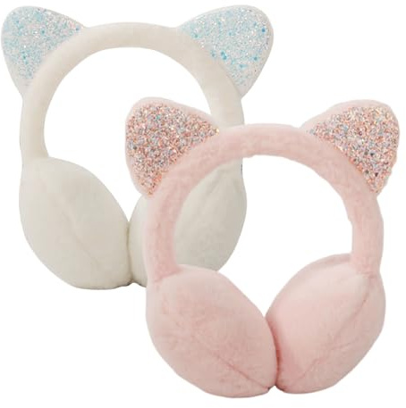 Winter Ohrenschützer Kinder, 2 Stück Einstellbar Ohrenwärmer Kinder | Winter Warme Ohrwärmer, Kinder Ohrenschützer Mädchen, Kältebeständig Earmuffs für Outdoor Aktivitäten im Winter(Rosa, Weiß)