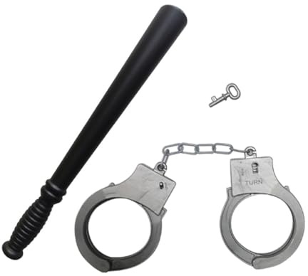 ZORVYN Set de Jouets de Police pour Enfants, 2 Pièces avec Menottes Métalliques & Matraque Noire, Accessoire de Costume de Police pour Garçons Carnaval Halloween Jeux de Rôle