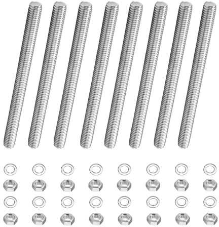 8x Gewindestange M6 x 100mm mit 16 Sechskantmutter & 16 Unterlegscheiben | Gewindestangen Edelstahl Gewindestab Gewindestäbe, für Möbelbau Maschinenmontage