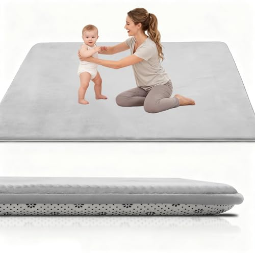 Stqyeiw 2cm Dicke Krabbelmatte Baby 120 x 150 cm Schaumfüllung Teppich Kinderzimmer Spielmatte Krabbeldecke Baby,Rutschfester Unterseite&Kurzflor, Pflegeleicht,Kinderteppich Silbergrau