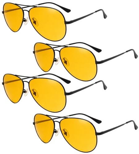 PjuQow 4 Stück Nachtfahrbrille Polarisiert, Gelbe Gläser Zum Autofahren, Nachtfahrbrille Herren, Sonnenbrille Herren Autofahren, Sonnenbrille Gelb Für Outdoor Sport Und Reisen