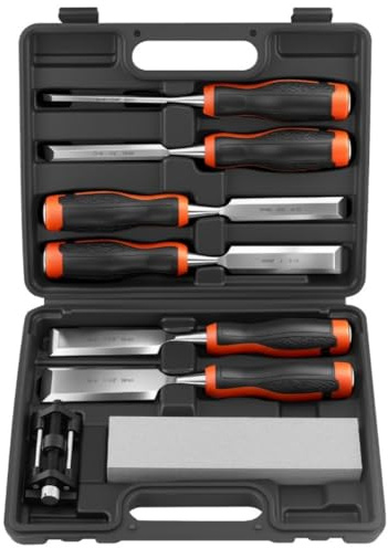 BlesConi Scalpelli per intaglio del legno, set da 6 pezzi da 6-38 mm con temperamatite, acciaio CRV (8 pezzi)