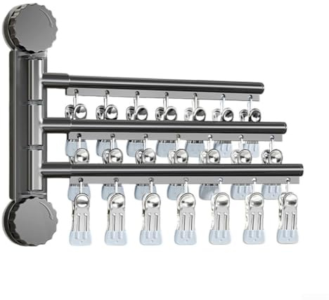 Toallero de baño con brazos oscilantes extensibles para soporte de toalla de montaje en pared con función de rotación de 180 grados (3 varillas)