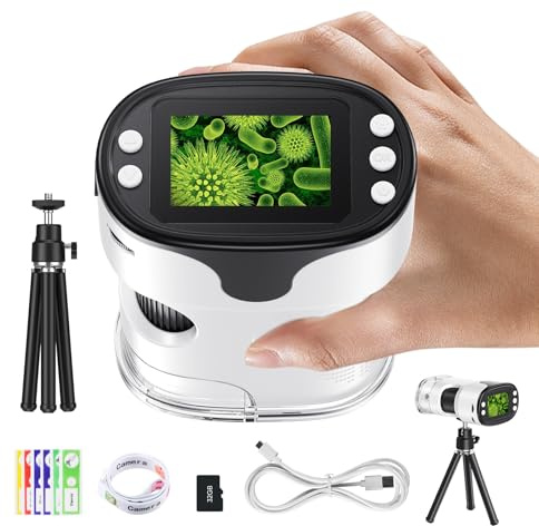 Kotsy Microscopio Digitale 1000X Portatile, Microscopio Tascabile Mini per Bambini con Schermo HD 2 Pollici 4K, Ricaricabile USB, Regalo Giocattolo Scientifico STEM per Bambini
