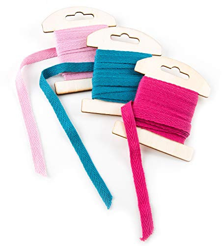 Logbuch-Verlag Baumwollband Set 3 x 3 m - 1 cm breit - 100% Baumwolle Geschenkband Saumband Nähband rosa pink blau - Band zum Nähen & Basteln