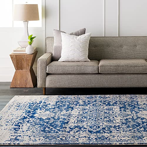Livabliss Syracusa Vintage Teppich groß - Teppich Wohnzimmer 120x170 cm, Esszimmer, Schlafzimmer - Orientalischer Teppich Boho Style - Carpet Living Room, Bunter Muster, Blau und Beige
