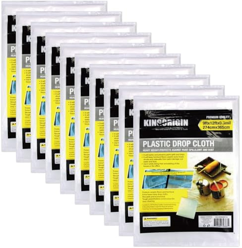 Plastic Drop Cloths 10 Pack, 9x12 Ft Paint Tarp for Painting, Plastic Covers for Furniture, Floor, Sofa, Disposable Plastic Sheet for Painting