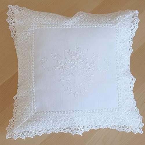 heimtexland ® Kissenhülle Macramé Spitze weiß Landhaus Bestickt 40x40 Makramee Borte Kissen ÖKOTEX Typ525